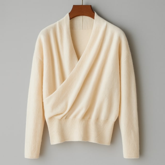 Berkis Women's Crossover Knit Sweater – Soft Textured Pullover with Fitted Hem