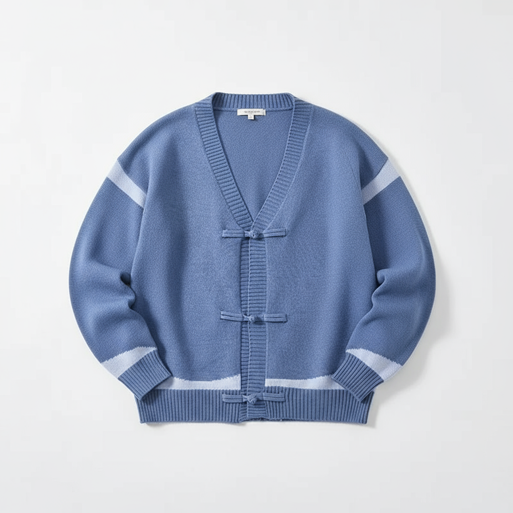 Chris Men's Wool Cardigan – Knit with Contrast Stripes and Toggle Closures