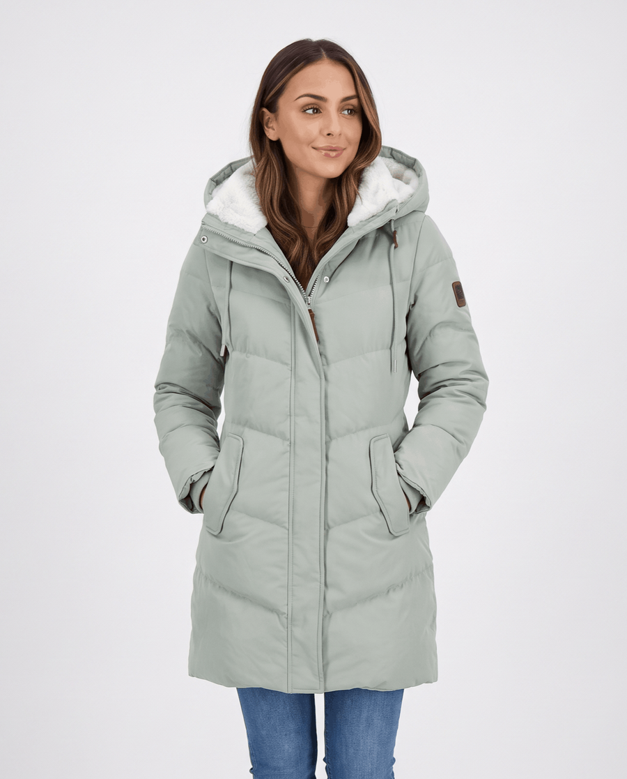 Fleece-Lined Long Quilted Parka – Hooded, Full-Zip & Snap Placket | Willow
