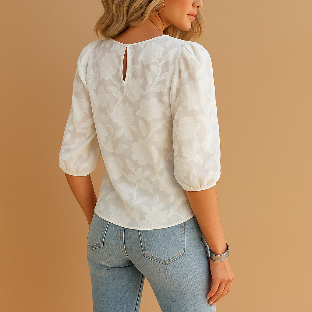 Grace Floral Textured Blouse – Lightweight Puff Sleeve Summer Top