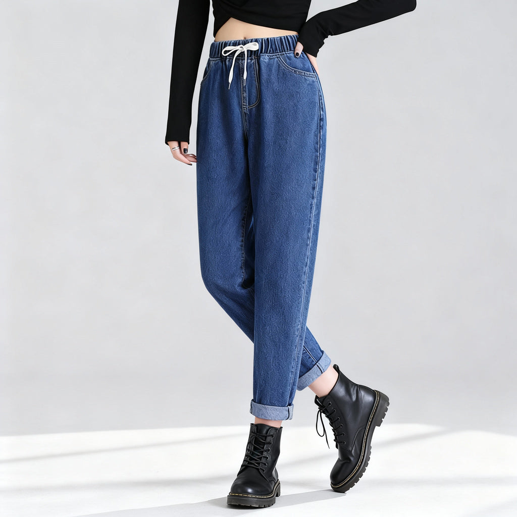 Camille Stretch Denim Jeans – Drawstring Tapered Pants