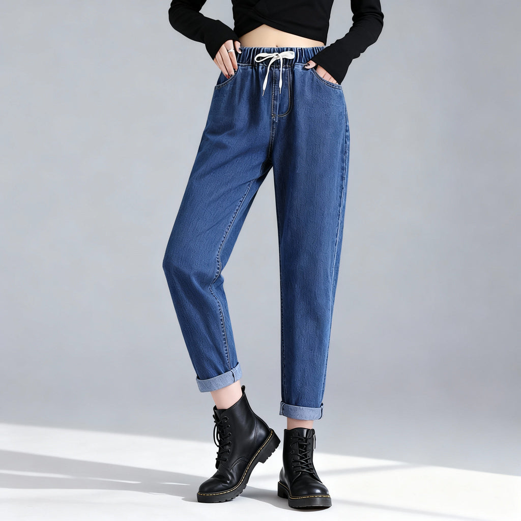 Camille Stretch Denim Jeans – Drawstring Tapered Pants