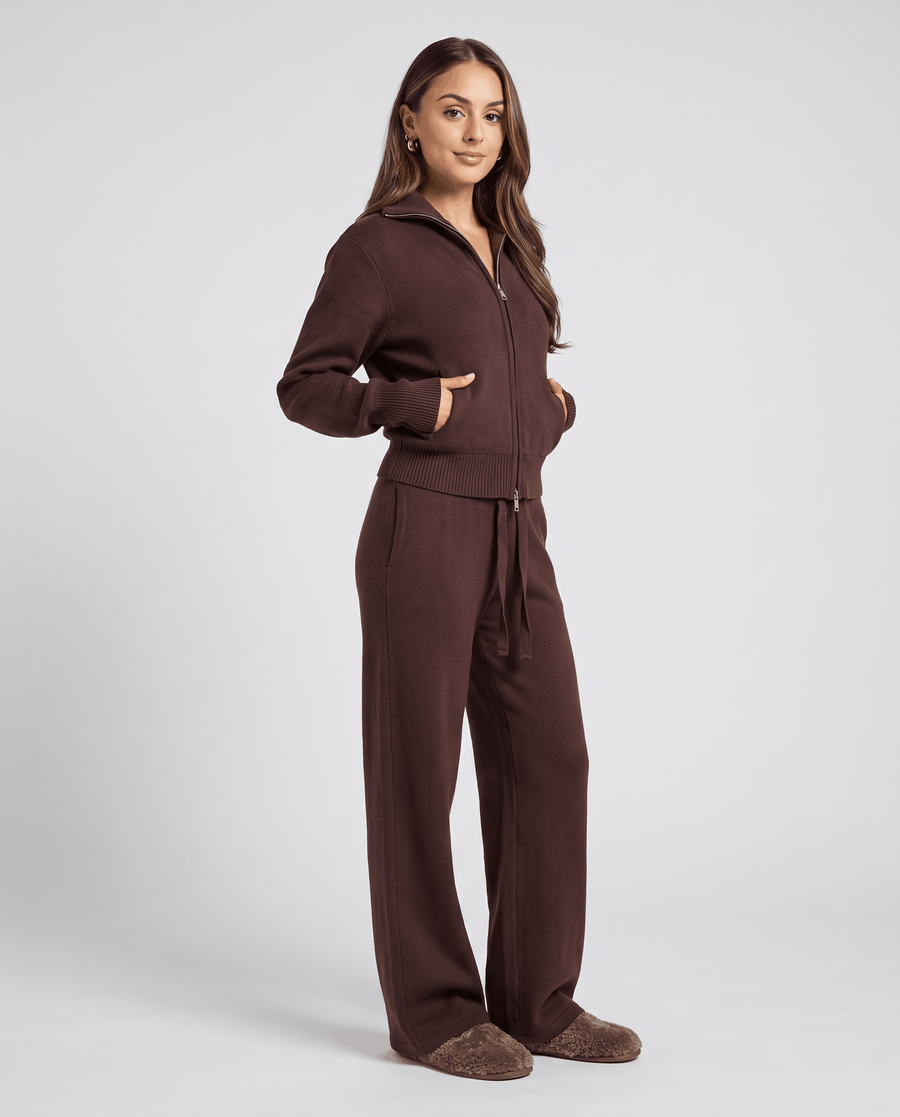Full-Zip Knit Loungewear Set – Stand-Collar Jacket & Drawstring Straight-Leg Pants | Stella