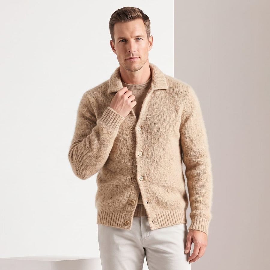 Fuzzy Collared Cardigan Sweater – Button Front, Patch Pockets & Ribbed Cuffs | Casimir