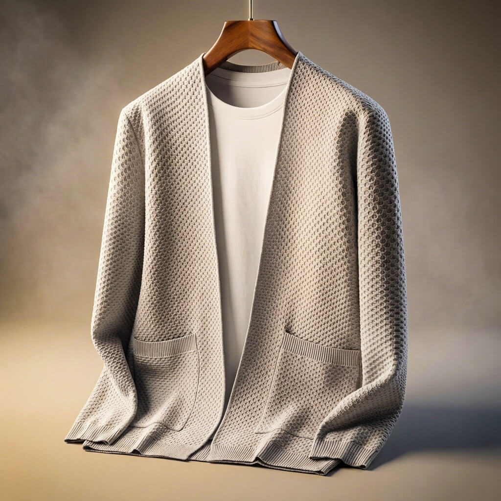 Alberto Honeycomb Knit Cardigan – Open Front Pocket Layer
