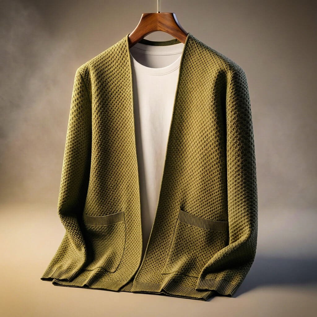 Alberto Honeycomb Knit Cardigan – Open Front Pocket Layer