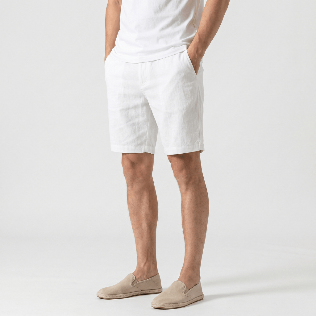 Alan Mid-Length Linen Shorts – Flat Front Belt Loop Relaxed Smart Casual Summer Bottoms