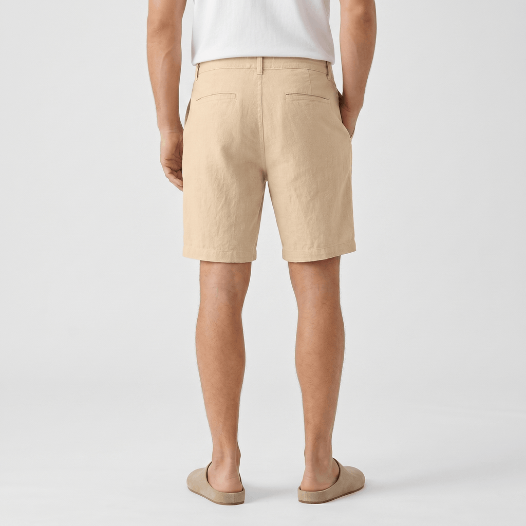 Alan Mid-Length Linen Shorts – Flat Front Belt Loop Relaxed Smart Casual Summer Bottoms