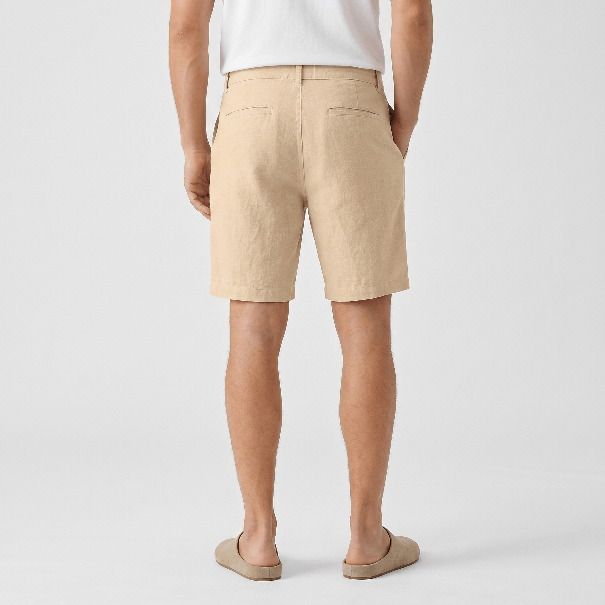 Alan Mid-Length Linen Shorts – Flat Front Belt Loop Relaxed Smart Casual Summer Bottoms
