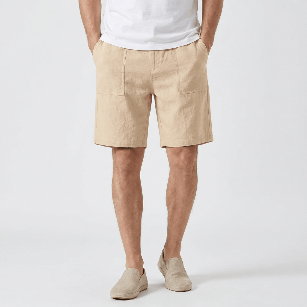 Alan Mid-Length Linen Shorts – Flat Front Belt Loop Relaxed Smart Casual Summer Bottoms