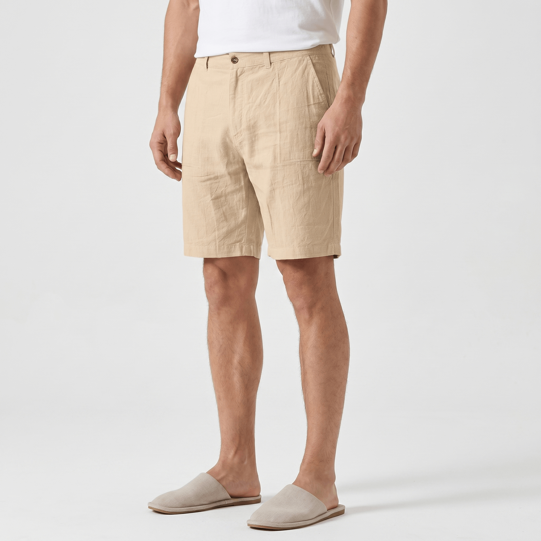 Alan Mid-Length Linen Shorts – Flat Front Belt Loop Relaxed Smart Casual Summer Bottoms
