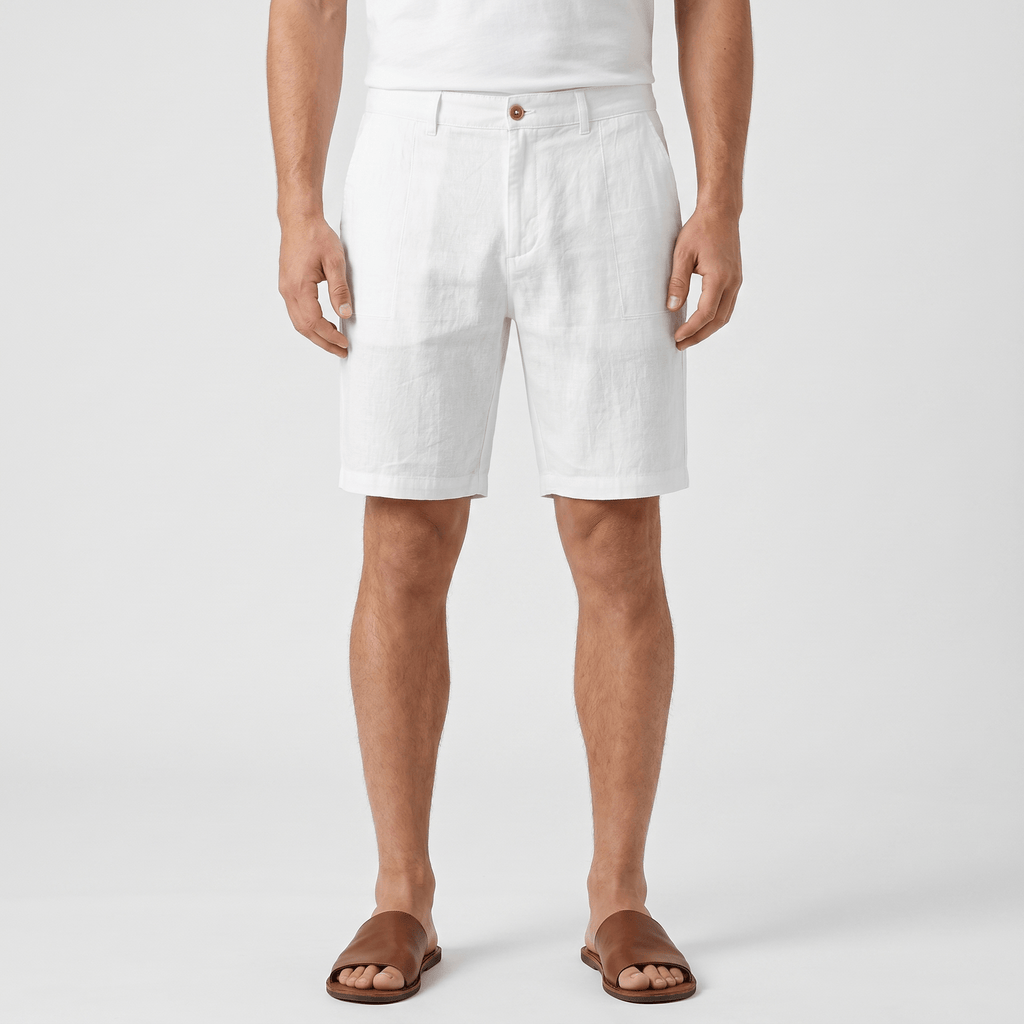 Alan Mid-Length Linen Shorts – Flat Front Belt Loop Relaxed Smart Casual Summer Bottoms