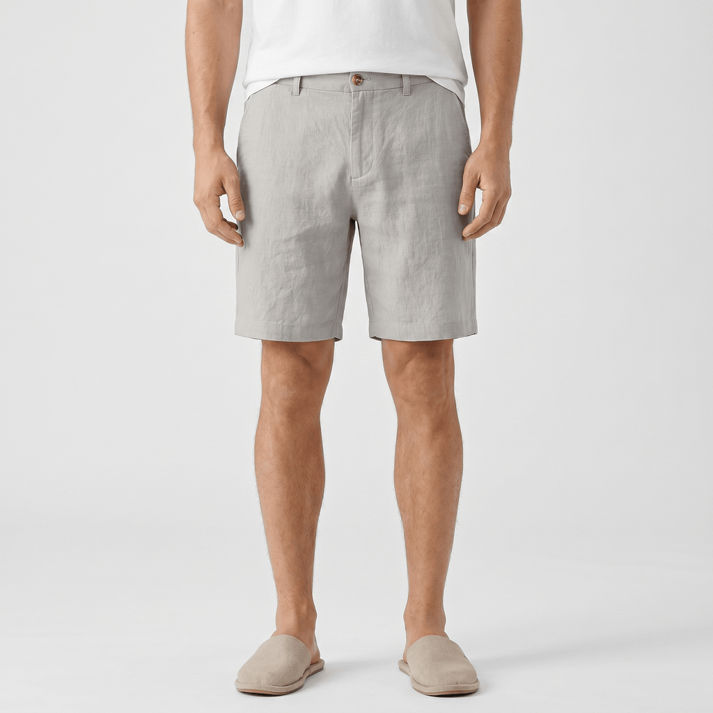 Alan Mid-Length Linen Shorts – Flat Front Belt Loop Relaxed Smart Casual Summer Bottoms