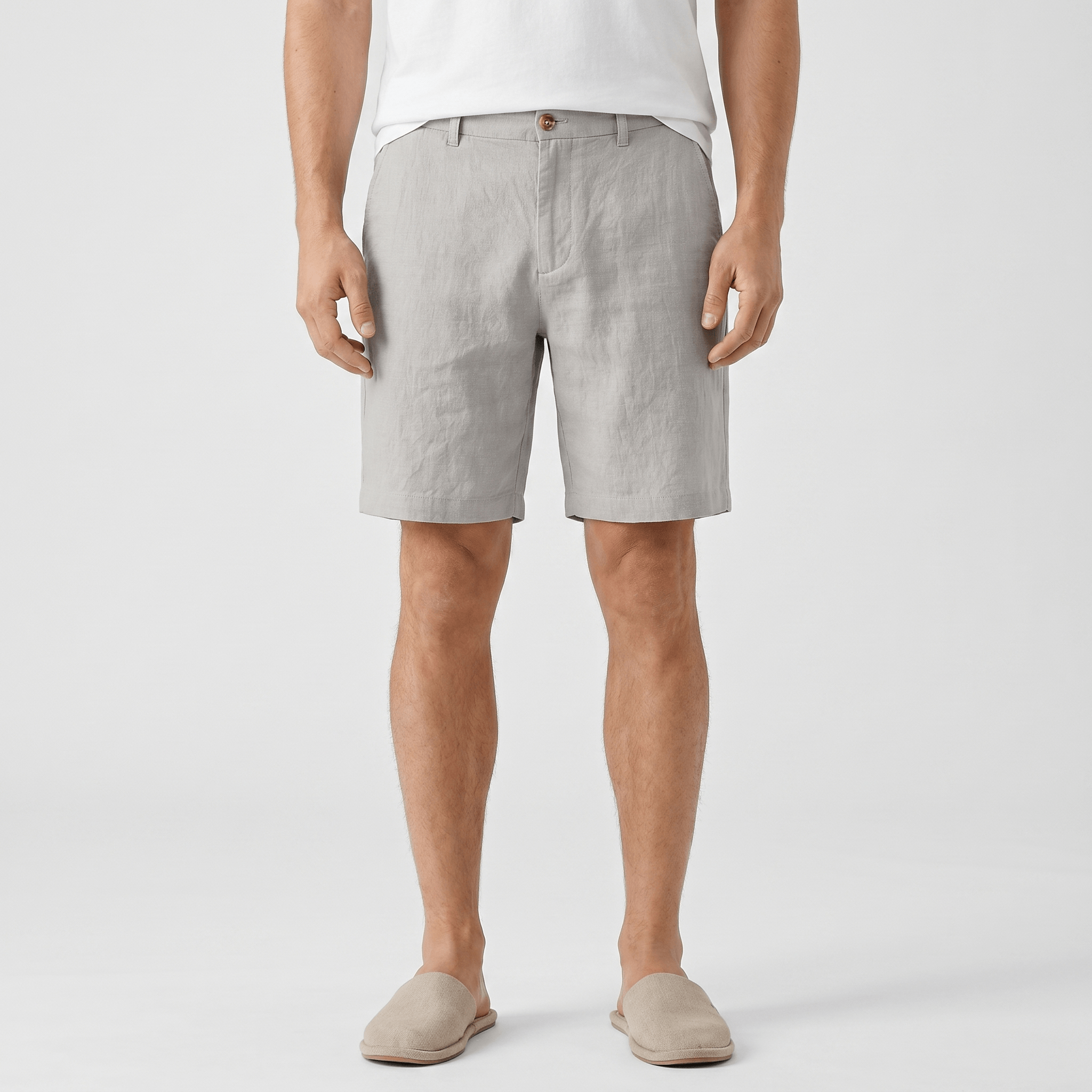Alan Mid-Length Linen Shorts – Flat Front Belt Loop Relaxed Smart Casual Summer Bottoms