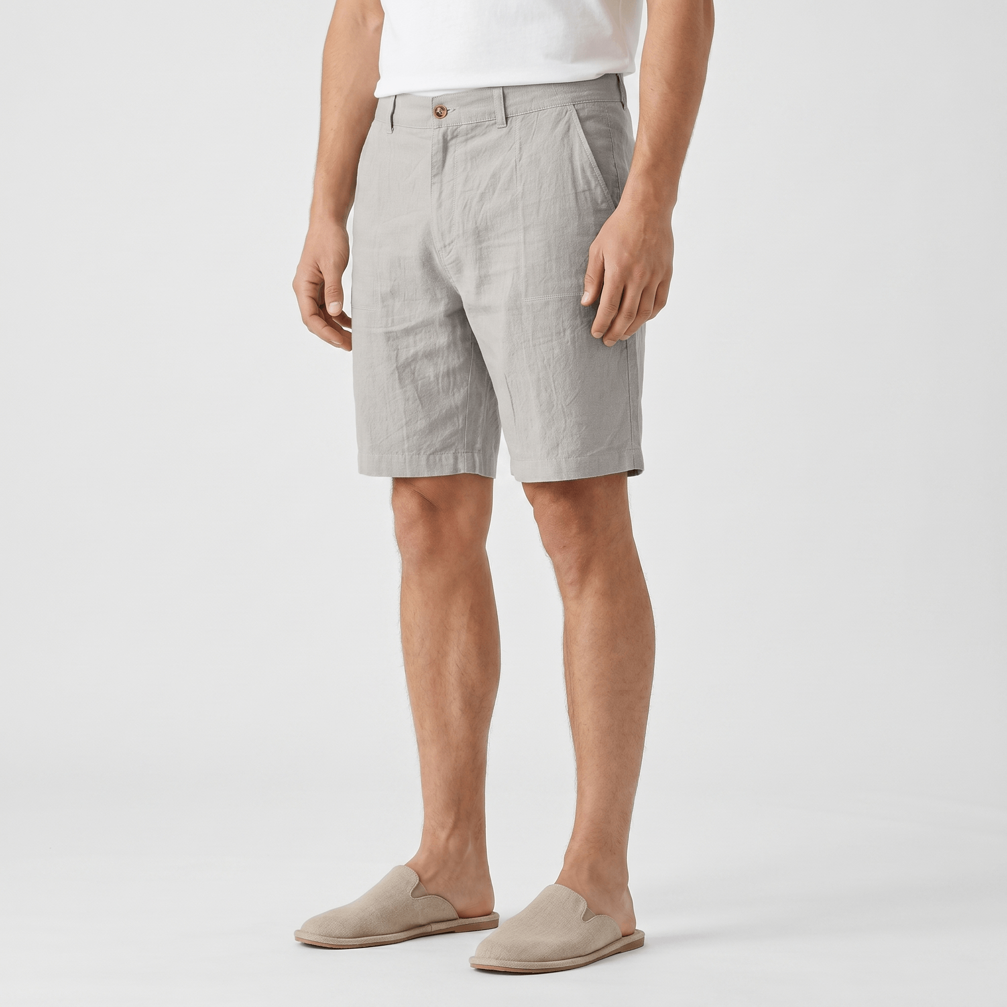 Alan Mid-Length Linen Shorts – Flat Front Belt Loop Relaxed Smart Casual Summer Bottoms