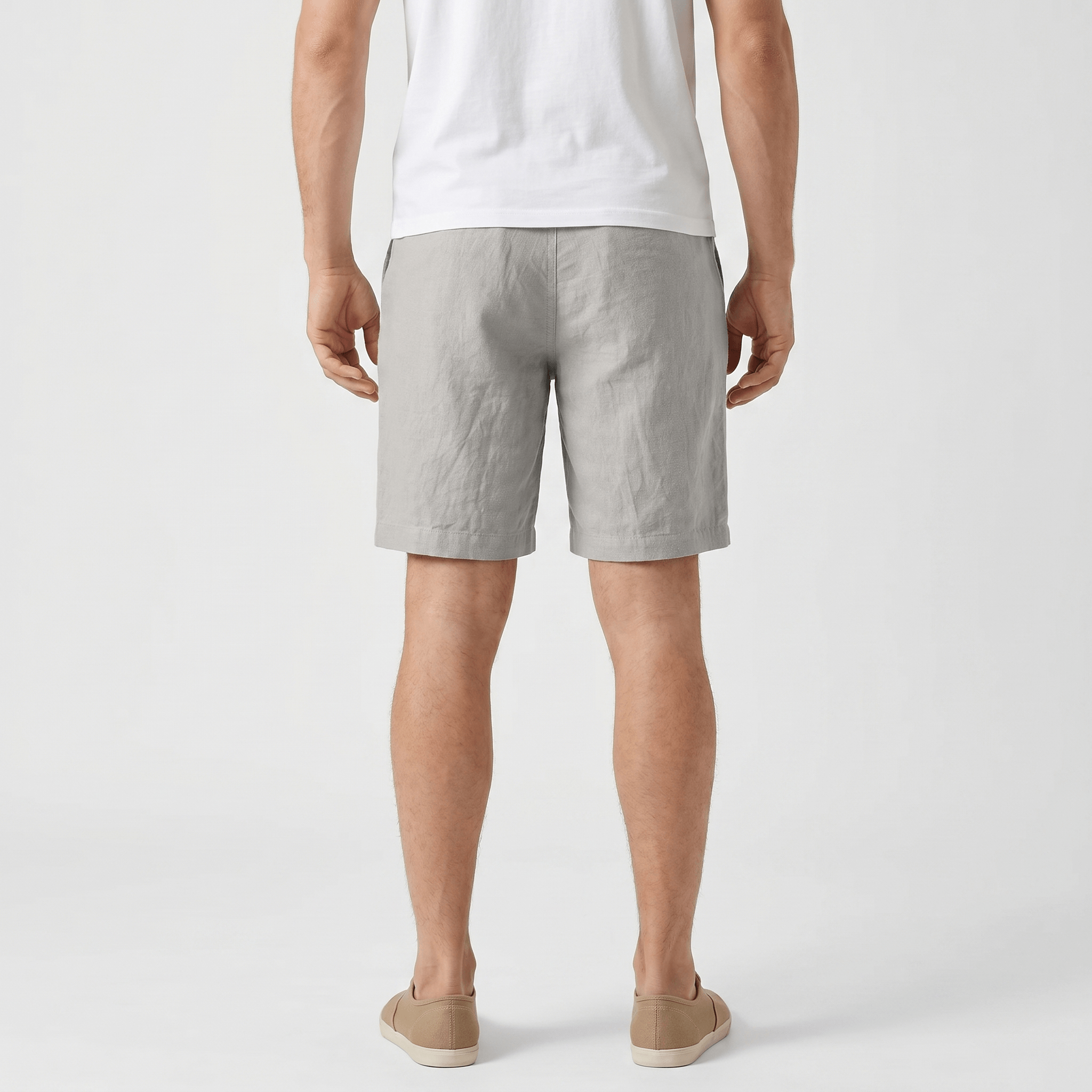 Alan Mid-Length Linen Shorts – Flat Front Belt Loop Relaxed Smart Casual Summer Bottoms