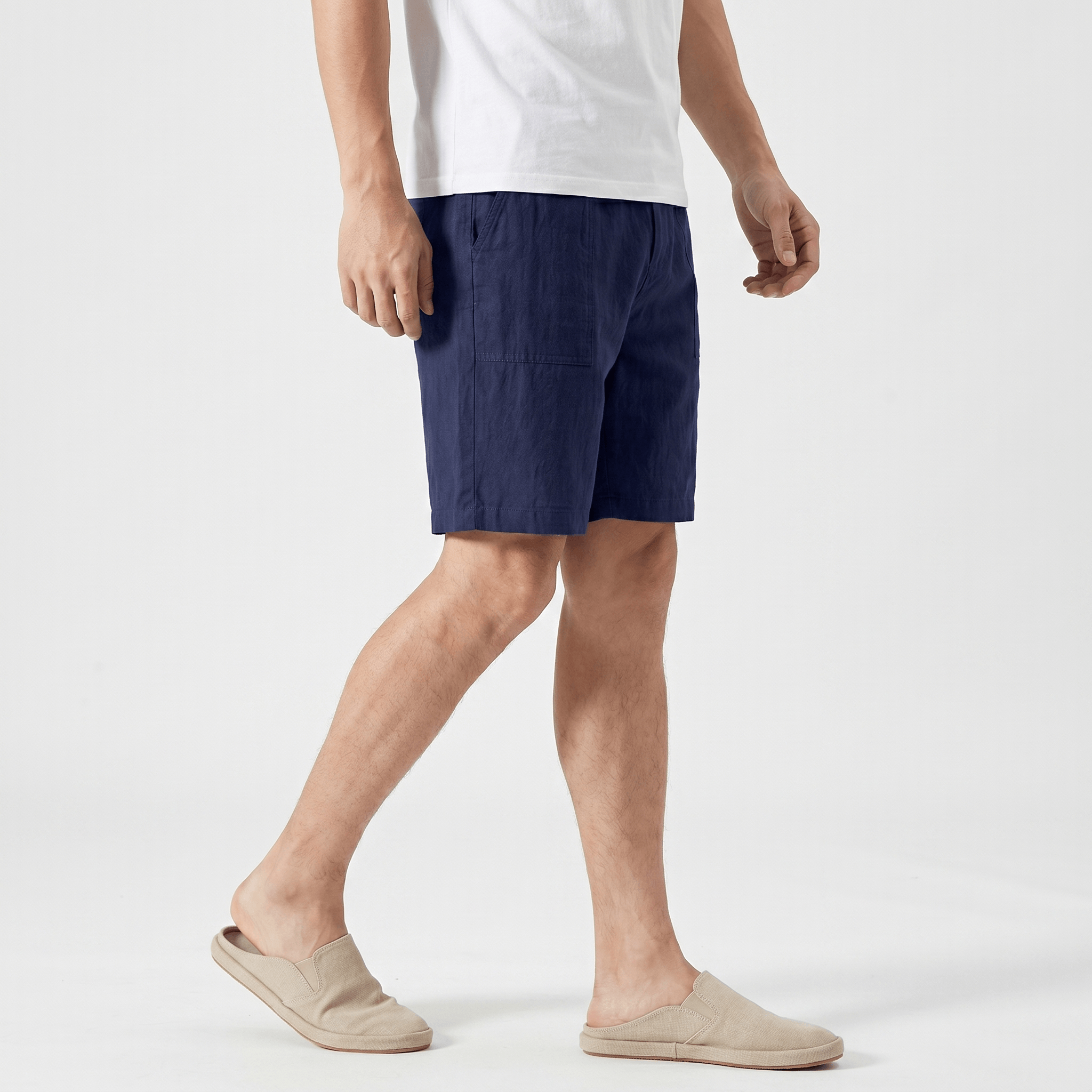 Alan Mid-Length Linen Shorts – Flat Front Belt Loop Relaxed Smart Casual Summer Bottoms
