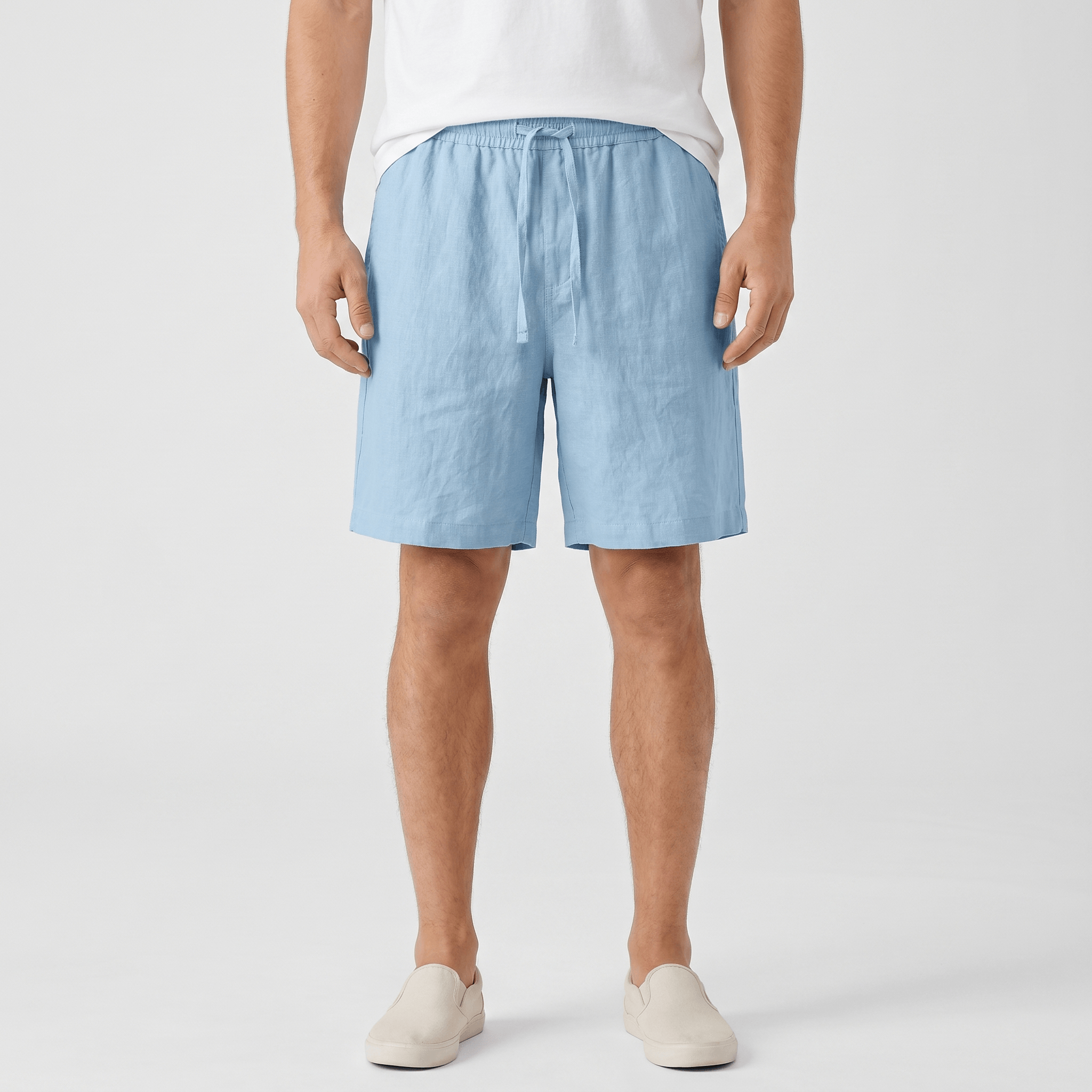 Emil Linen Drawstring Shorts – Adjustable Waist Side Pocket Relaxed Lightweight Summer Bottoms