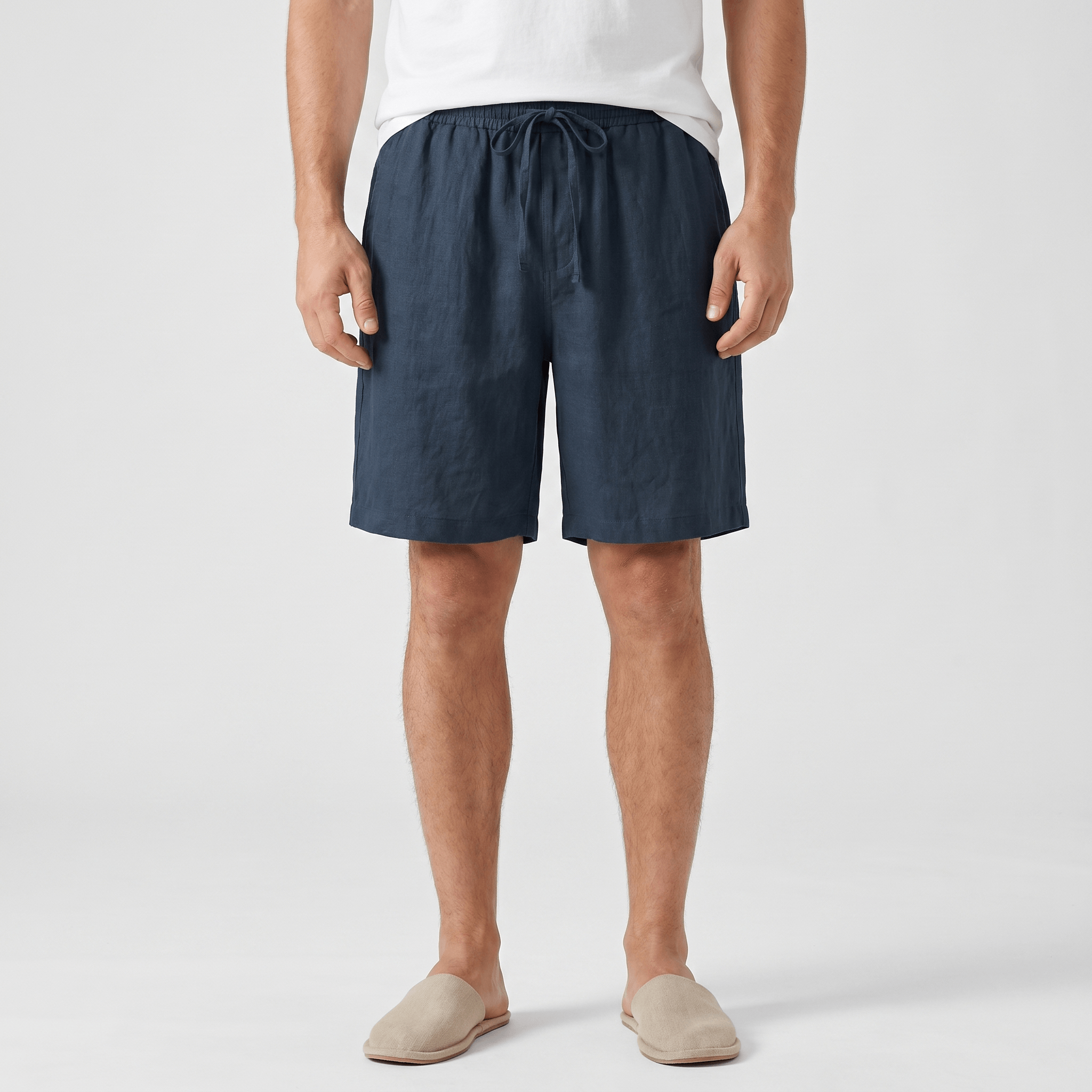 Emil Linen Drawstring Shorts – Adjustable Waist Side Pocket Relaxed Lightweight Summer Bottoms