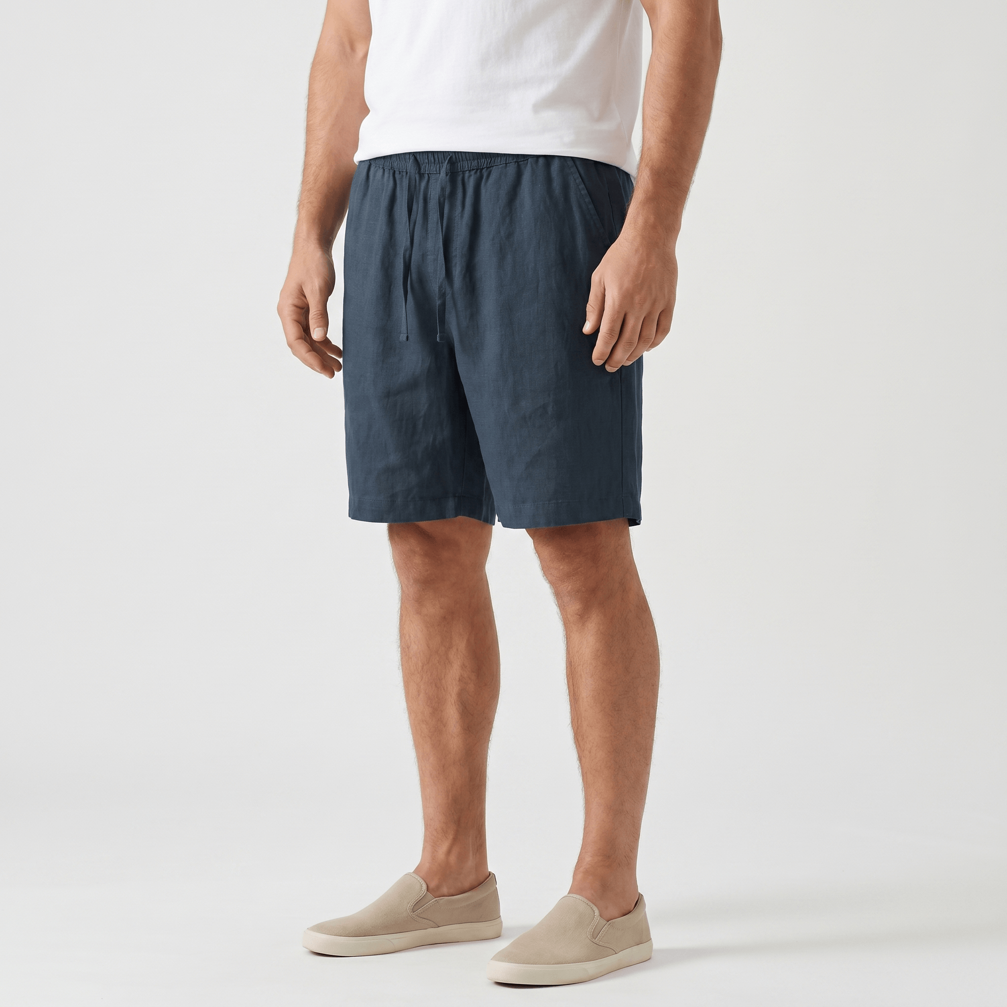 Emil Linen Drawstring Shorts – Adjustable Waist Side Pocket Relaxed Lightweight Summer Bottoms