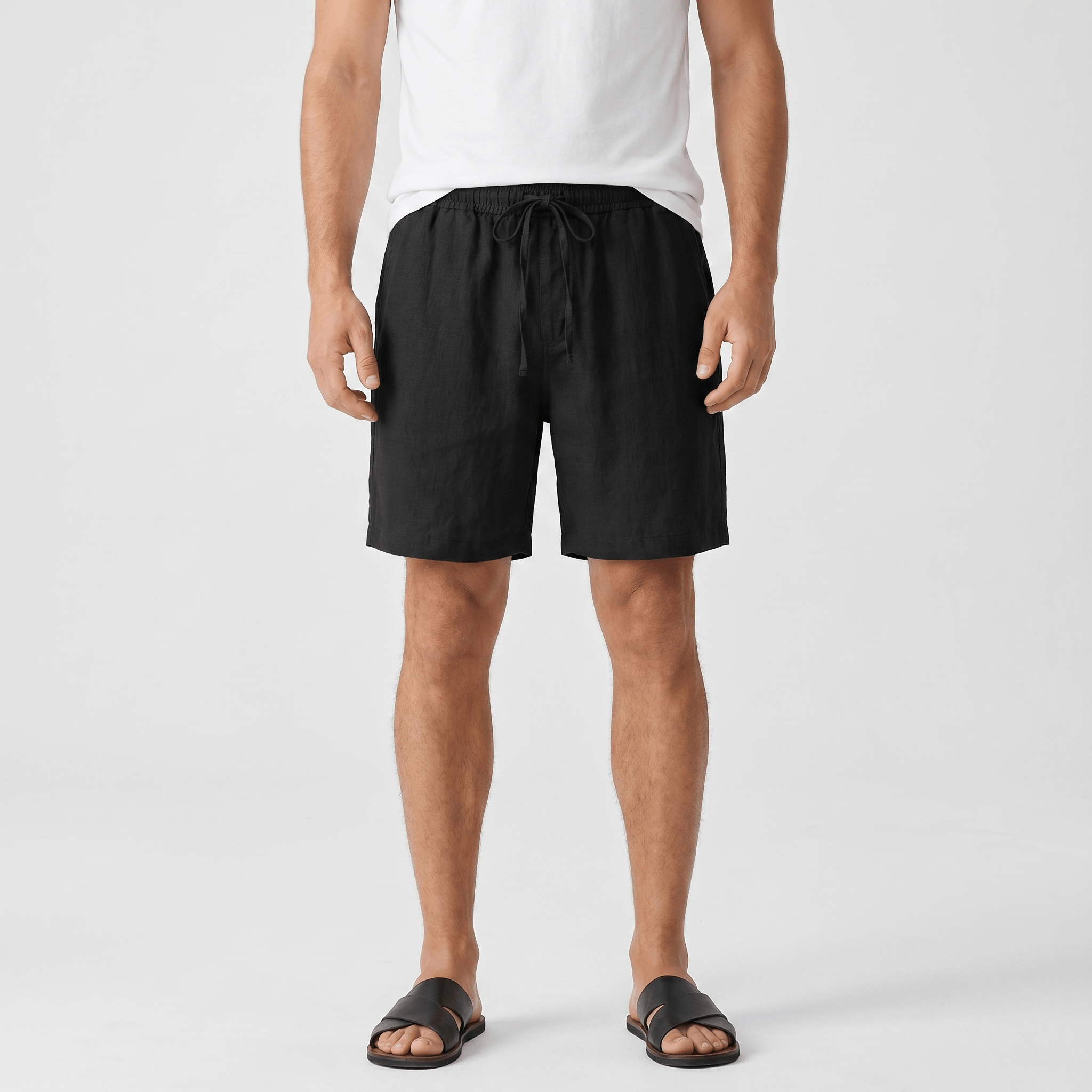 Emil Linen Drawstring Shorts – Adjustable Waist Side Pocket Relaxed Lightweight Summer Bottoms