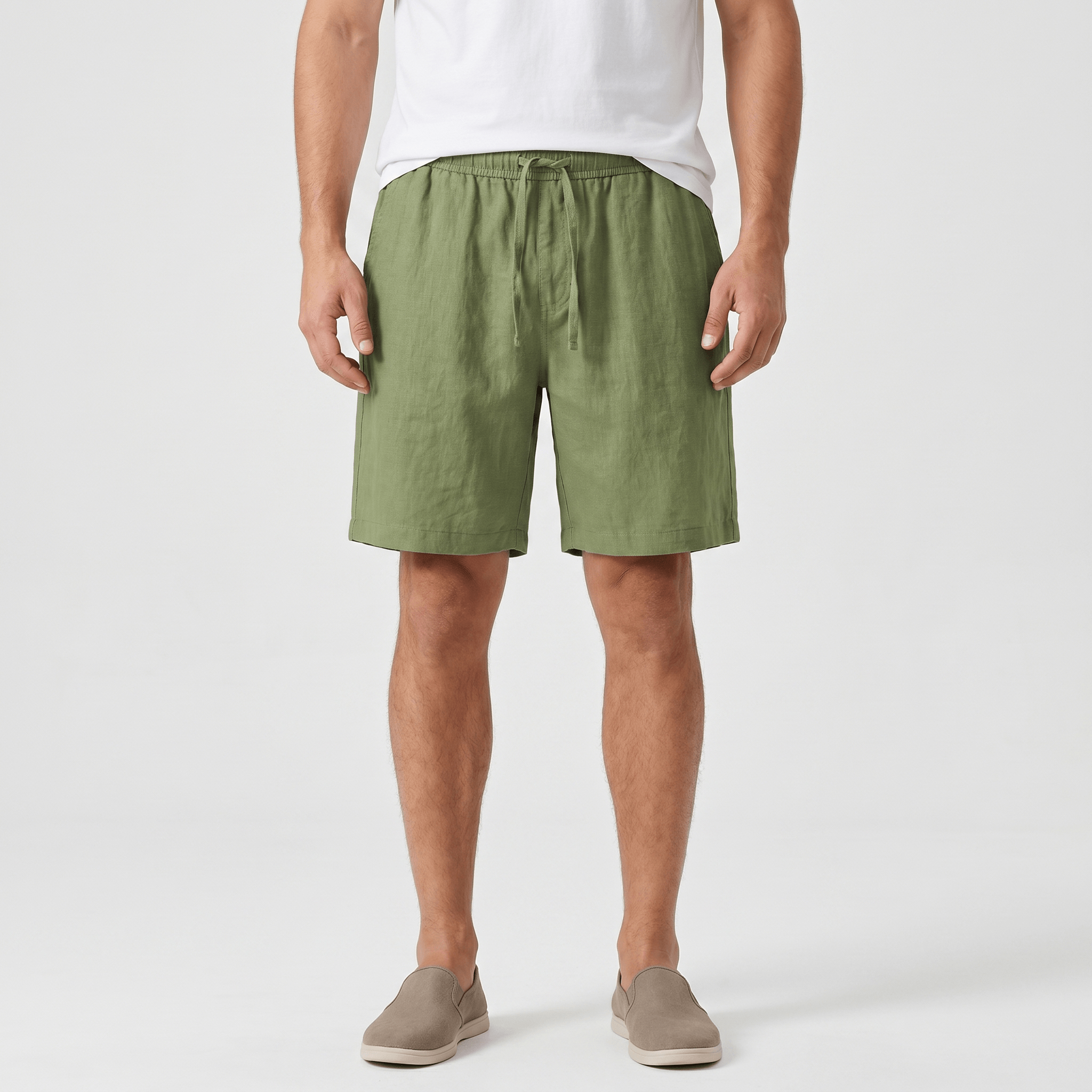 Emil Linen Drawstring Shorts – Adjustable Waist Side Pocket Relaxed Lightweight Summer Bottoms