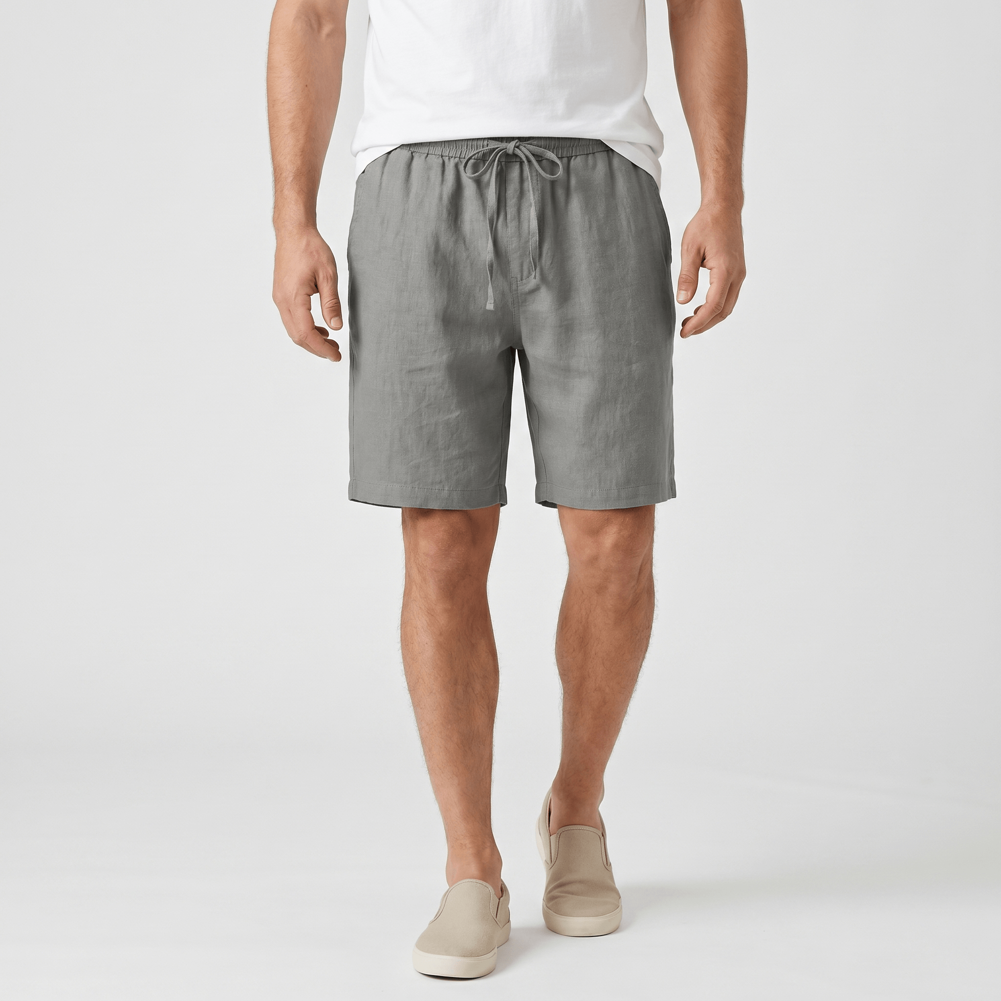 Emil Linen Drawstring Shorts – Adjustable Waist Side Pocket Relaxed Lightweight Summer Bottoms