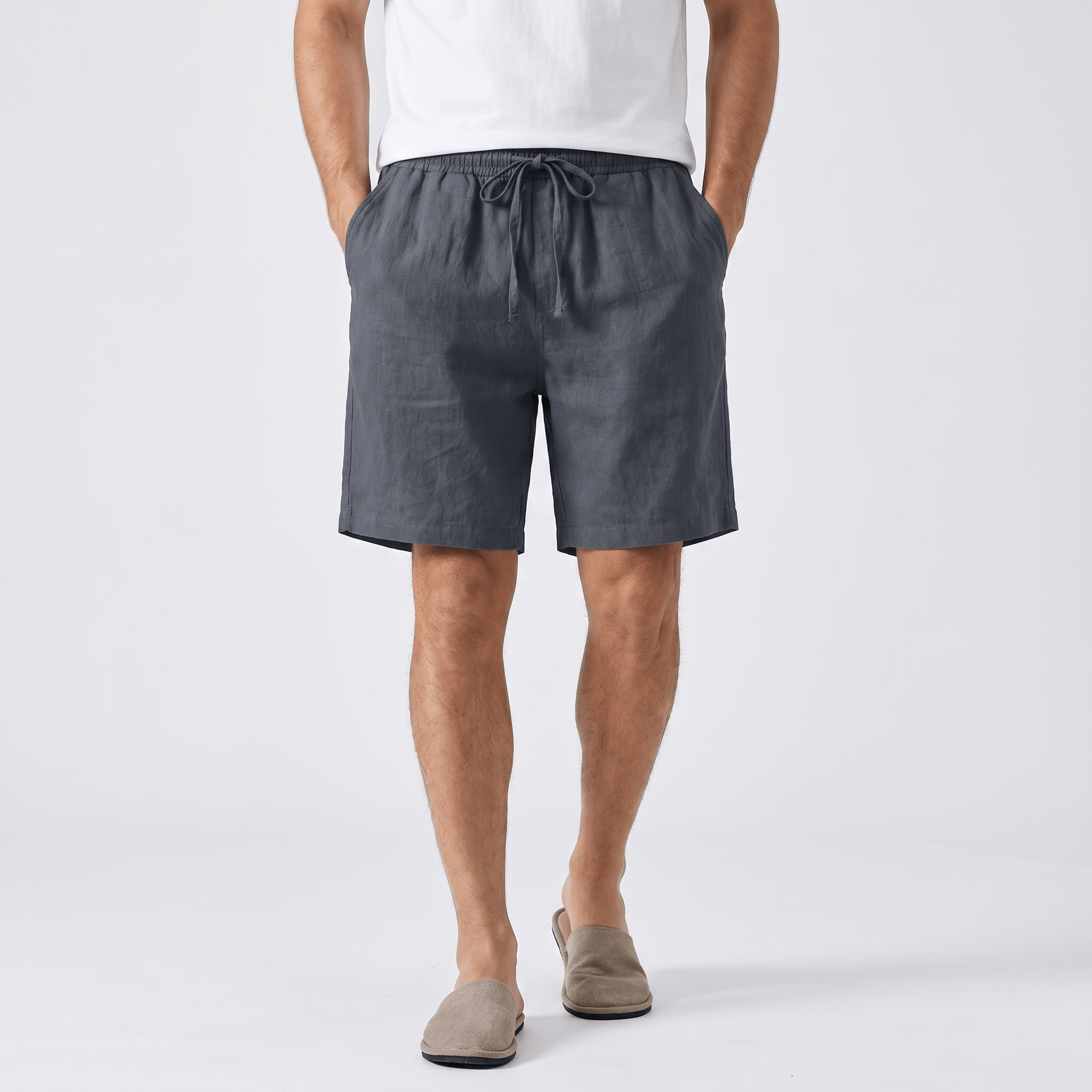 Emil Linen Drawstring Shorts – Adjustable Waist Side Pocket Relaxed Lightweight Summer Bottoms