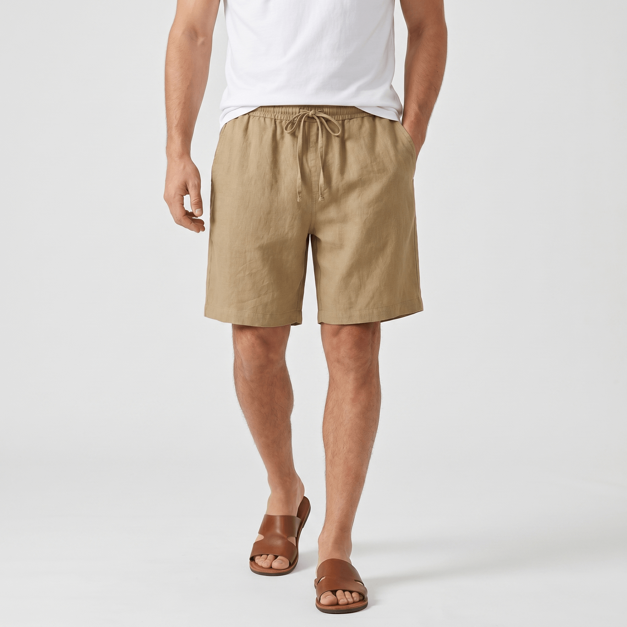 Emil Linen Drawstring Shorts – Adjustable Waist Side Pocket Relaxed Lightweight Summer Bottoms