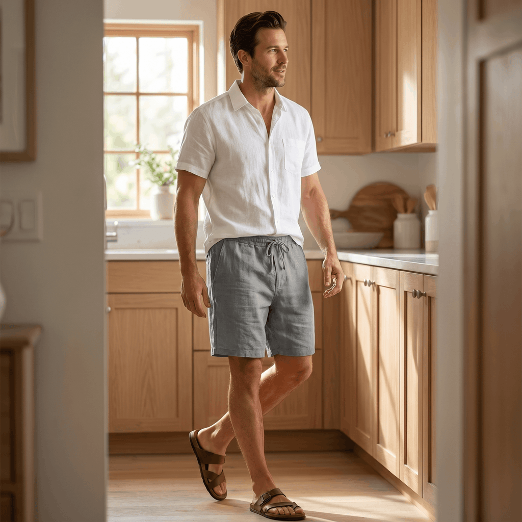 Emil Linen Drawstring Shorts – Adjustable Waist Side Pocket Relaxed Lightweight Summer Bottoms