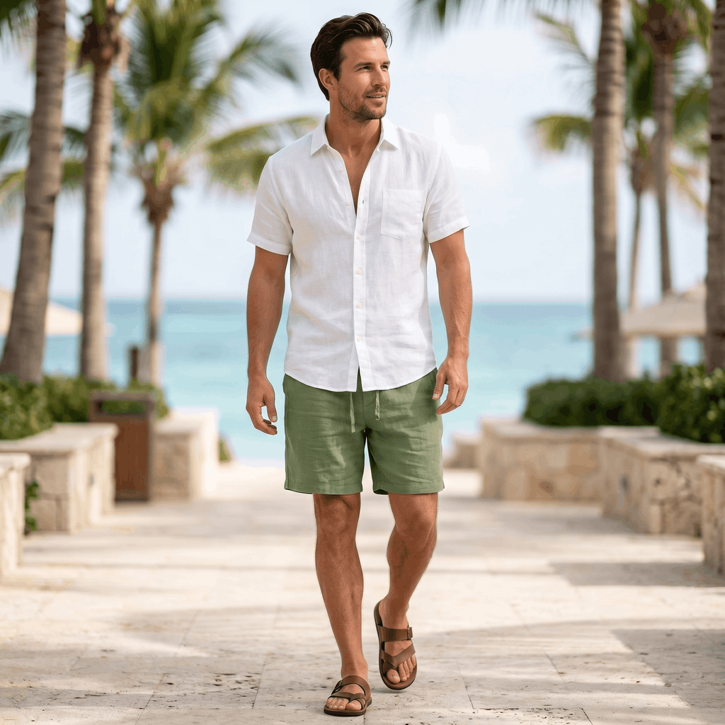 Emil Linen Drawstring Shorts – Adjustable Waist Side Pocket Relaxed Lightweight Summer Bottoms