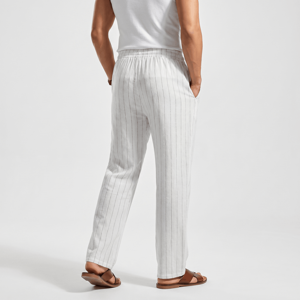 Louis Linen Blend Trousers – Relaxed Pinstripe Drawstring Resort Pants