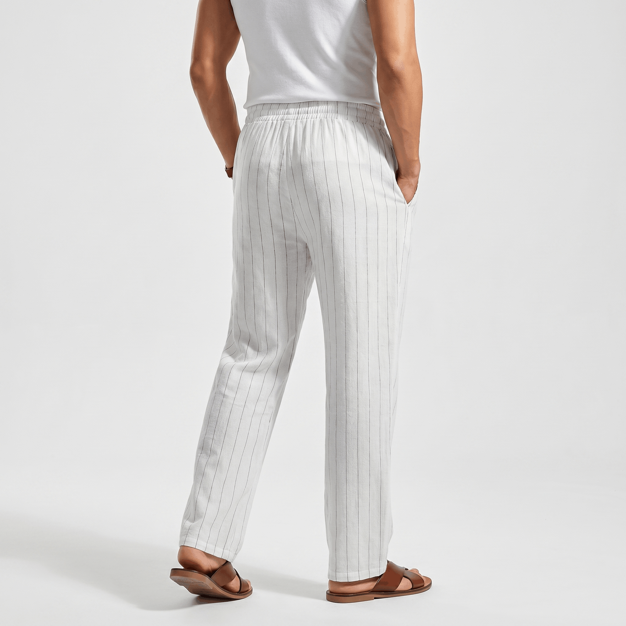 Louis Linen Blend Trousers – Relaxed Pinstripe Drawstring Resort Pants