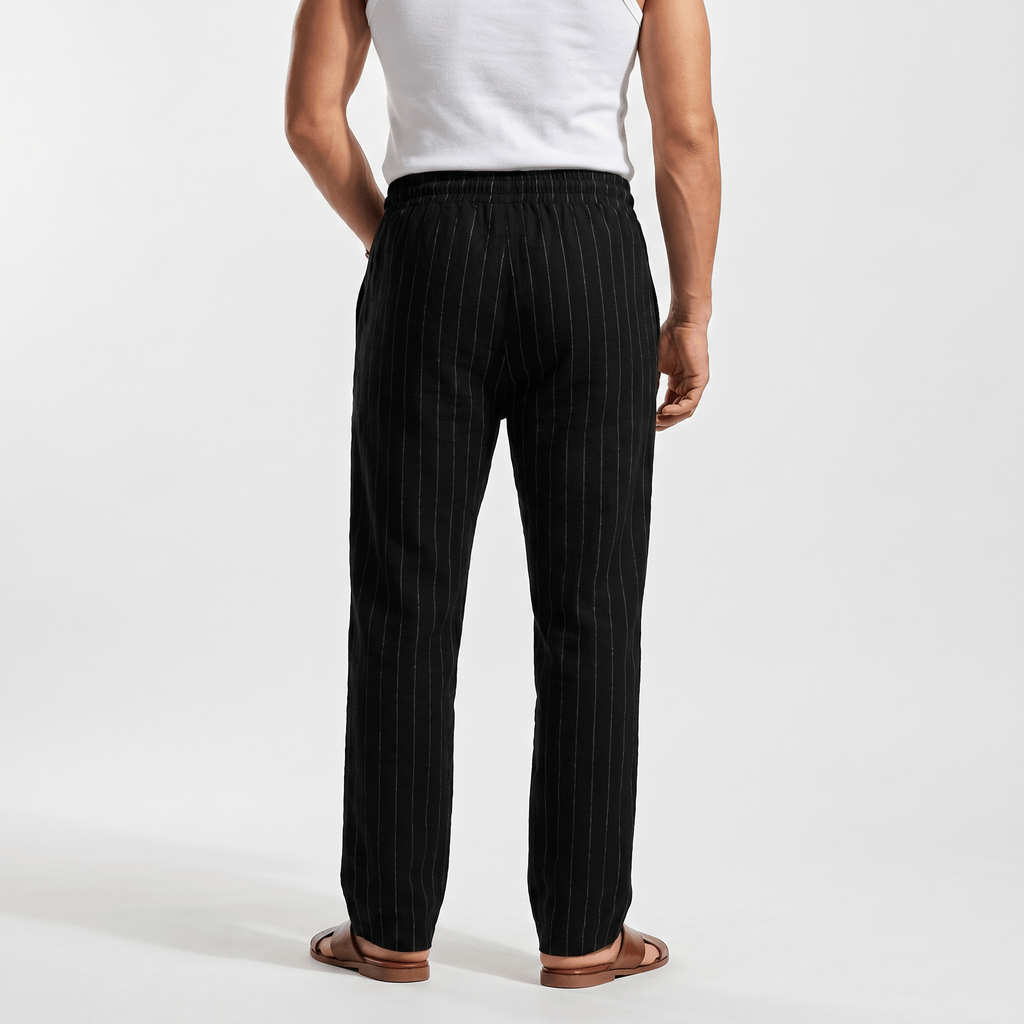Louis Linen Blend Trousers – Relaxed Pinstripe Drawstring Resort Pants