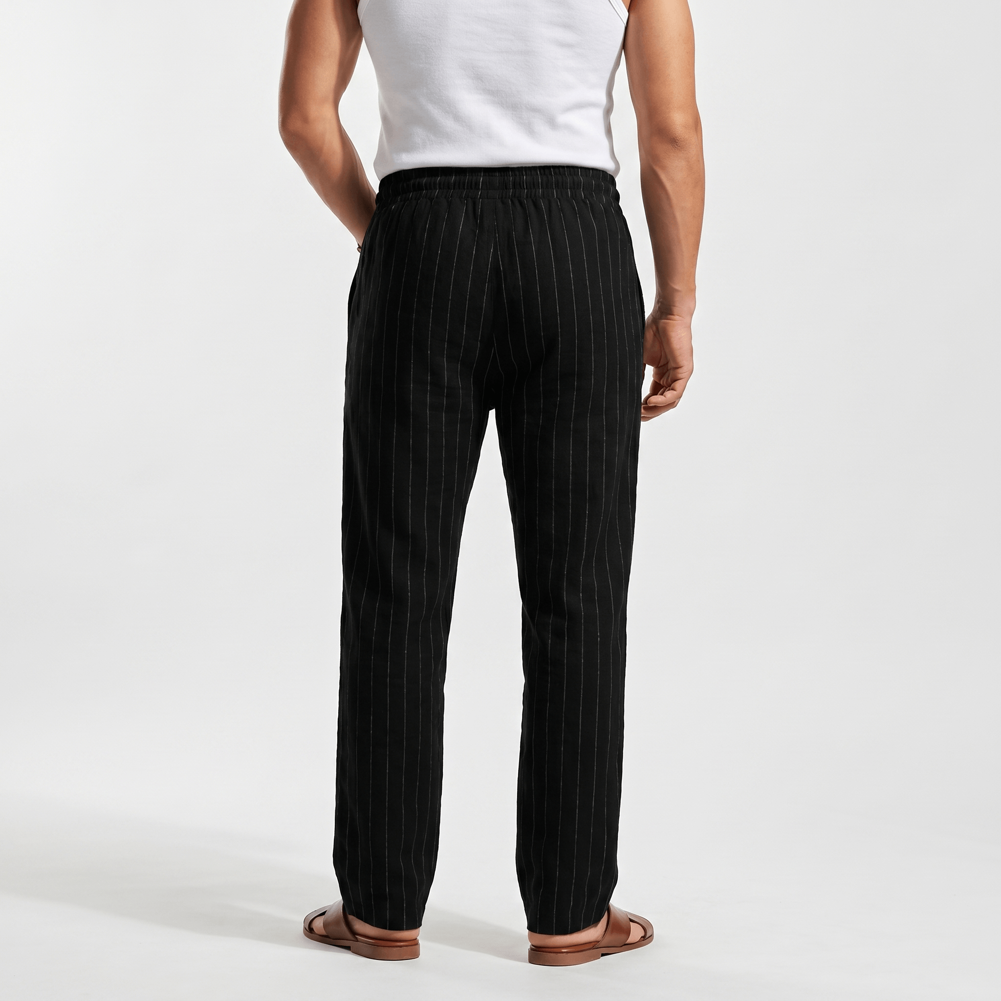 Louis Linen Blend Trousers – Relaxed Pinstripe Drawstring Resort Pants