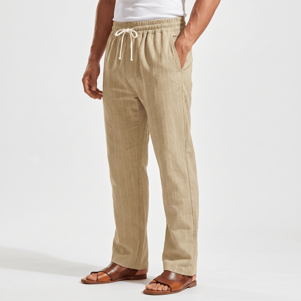 Louis Linen Blend Trousers – Relaxed Pinstripe Drawstring Resort Pants