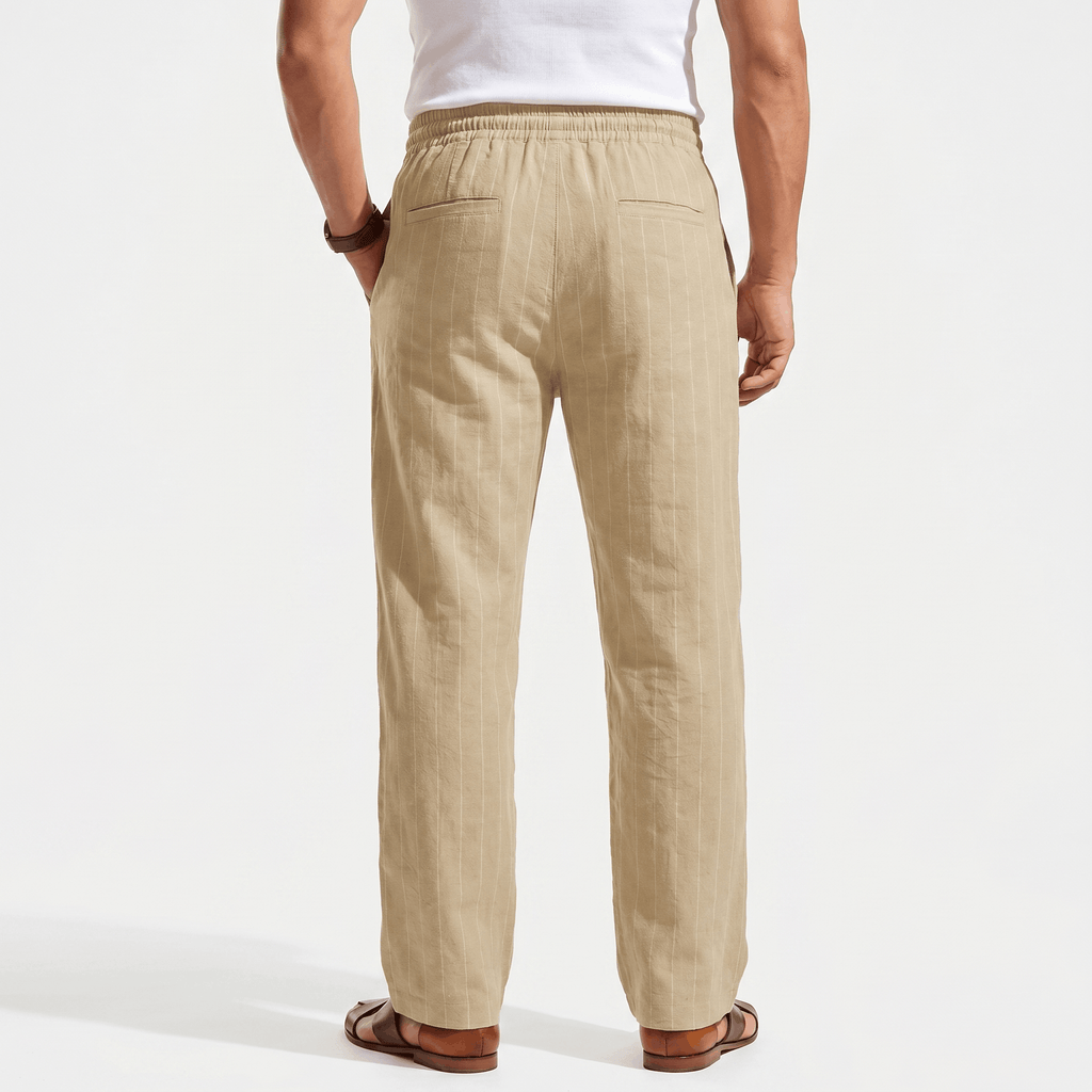 Louis Linen Blend Trousers – Relaxed Pinstripe Drawstring Resort Pants