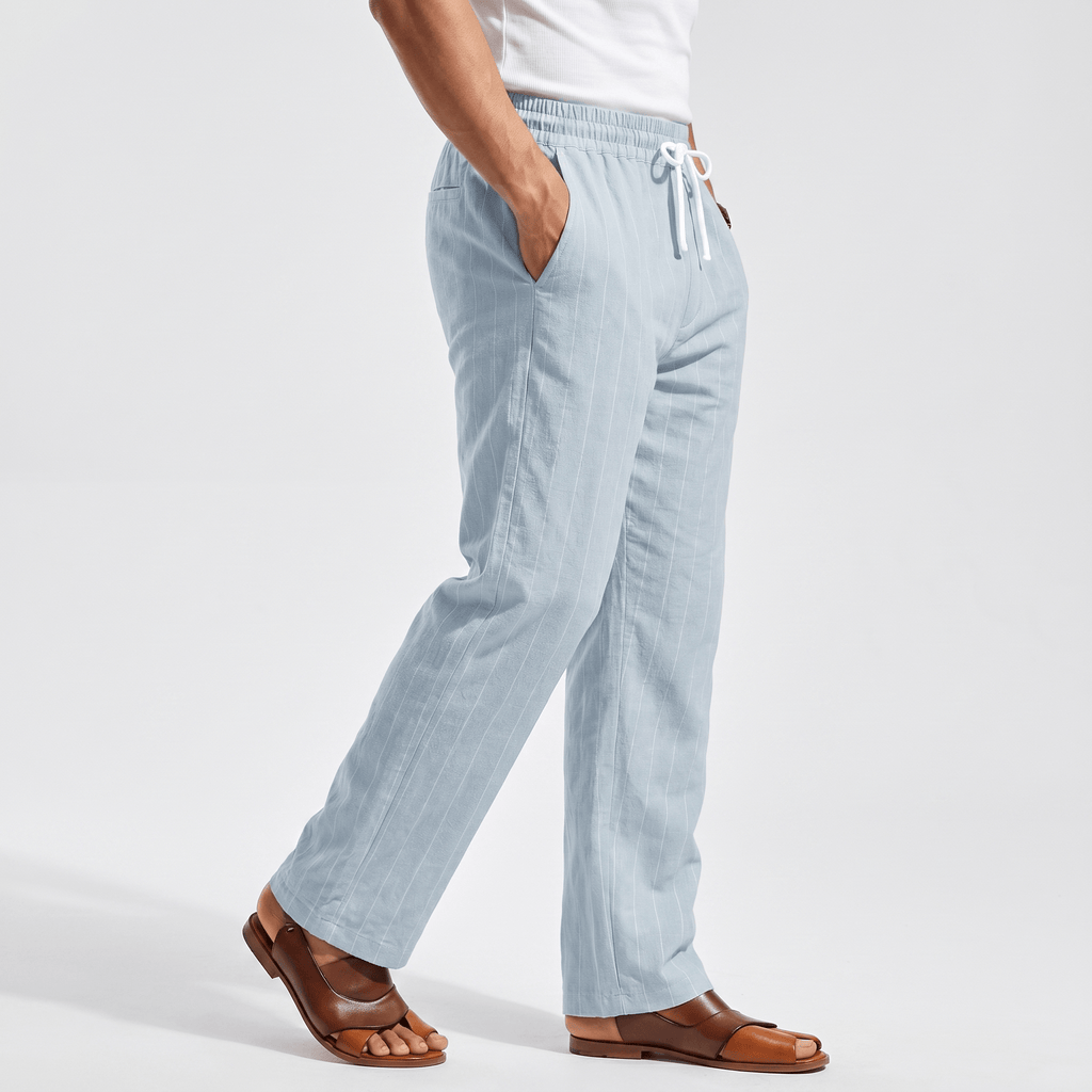 Louis Linen Blend Trousers – Relaxed Pinstripe Drawstring Resort Pants