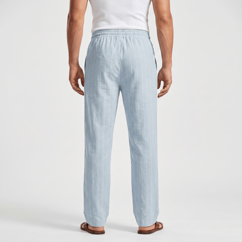 Louis Linen Blend Trousers – Relaxed Pinstripe Drawstring Resort Pants