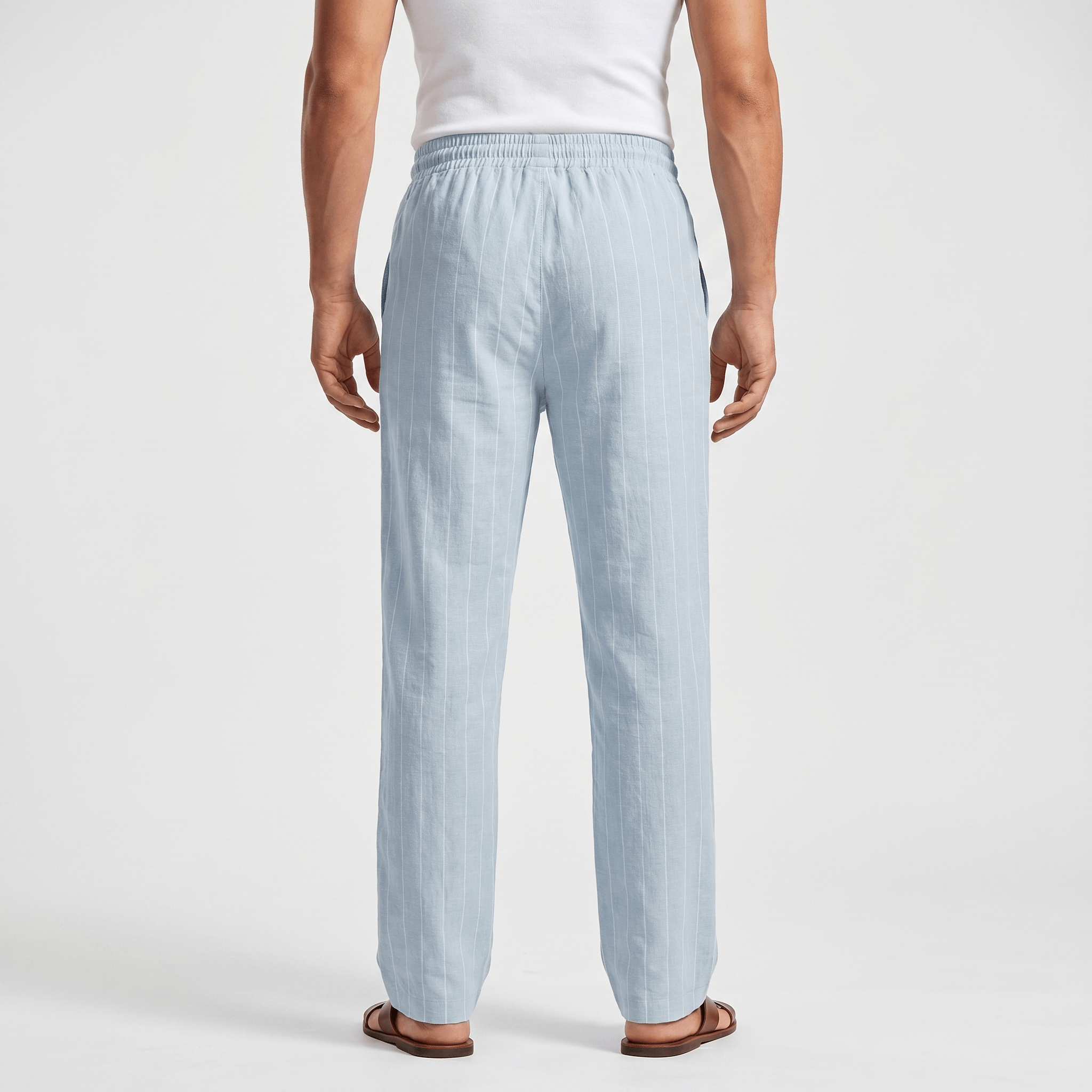 Louis Linen Blend Trousers – Relaxed Pinstripe Drawstring Resort Pants