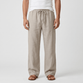 Luciano Linen Blend Drawstring Trousers – Relaxed Wide Leg Elastic Waist Casual Summer Bottoms