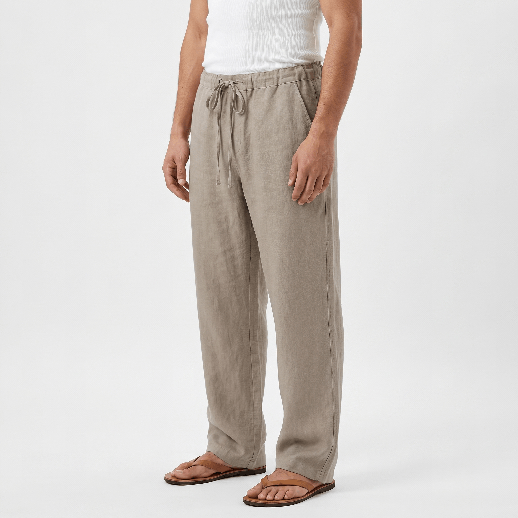 Luciano Linen Blend Drawstring Trousers – Relaxed Wide Leg Elastic Waist Casual Summer Bottoms