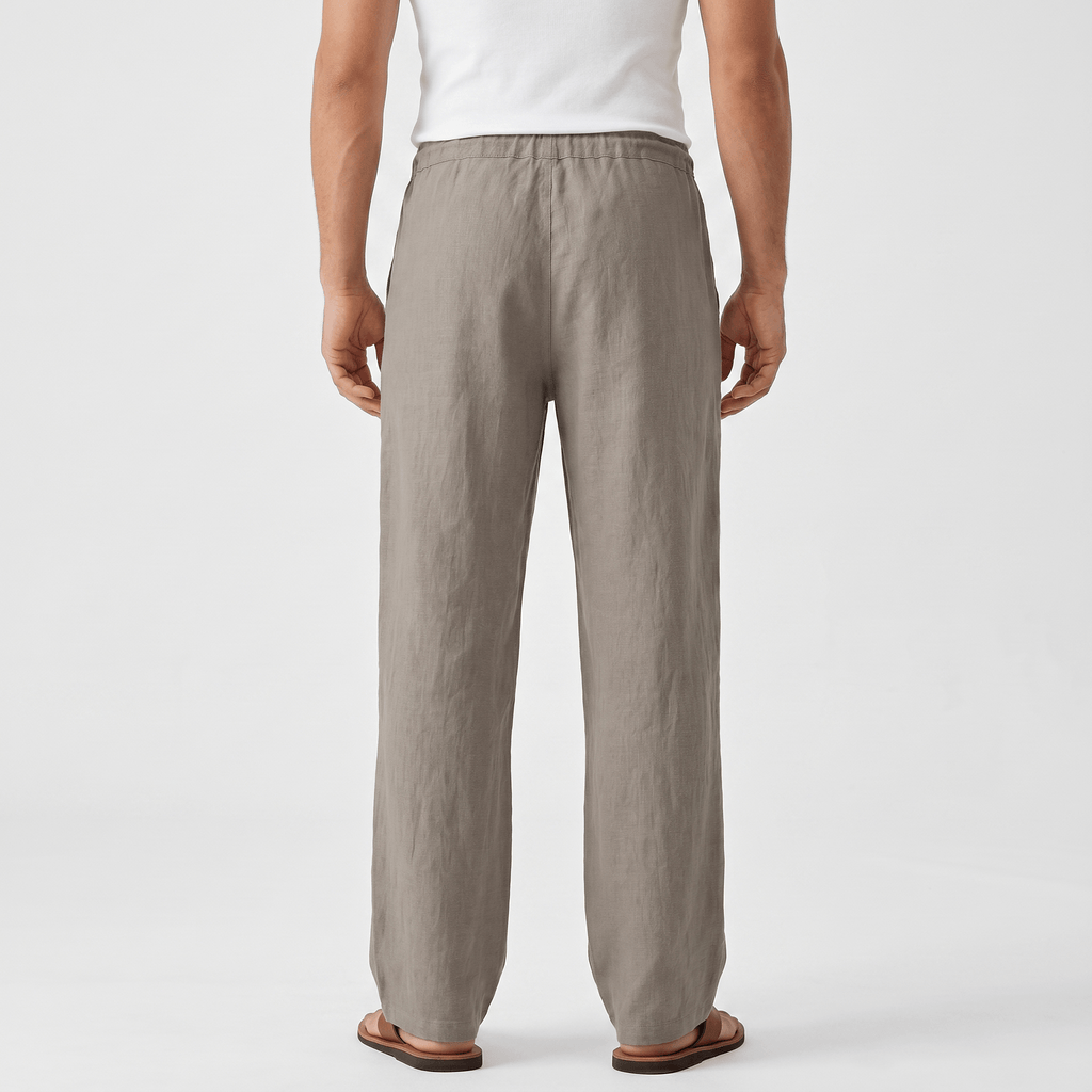 Luciano Linen Blend Drawstring Trousers – Relaxed Wide Leg Elastic Waist Casual Summer Bottoms