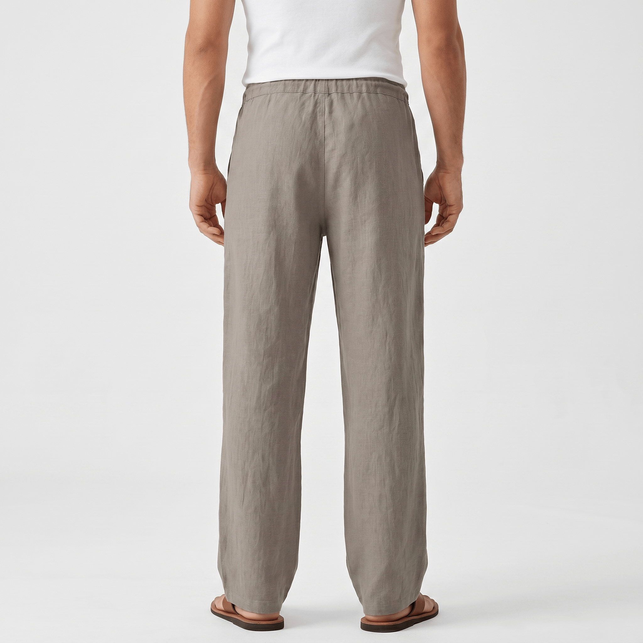Luciano Linen Blend Drawstring Trousers – Relaxed Wide Leg Elastic Waist Casual Summer Bottoms