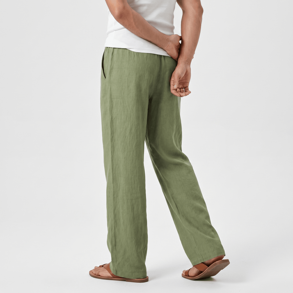 Luciano Linen Blend Drawstring Trousers – Relaxed Wide Leg Elastic Waist Casual Summer Bottoms