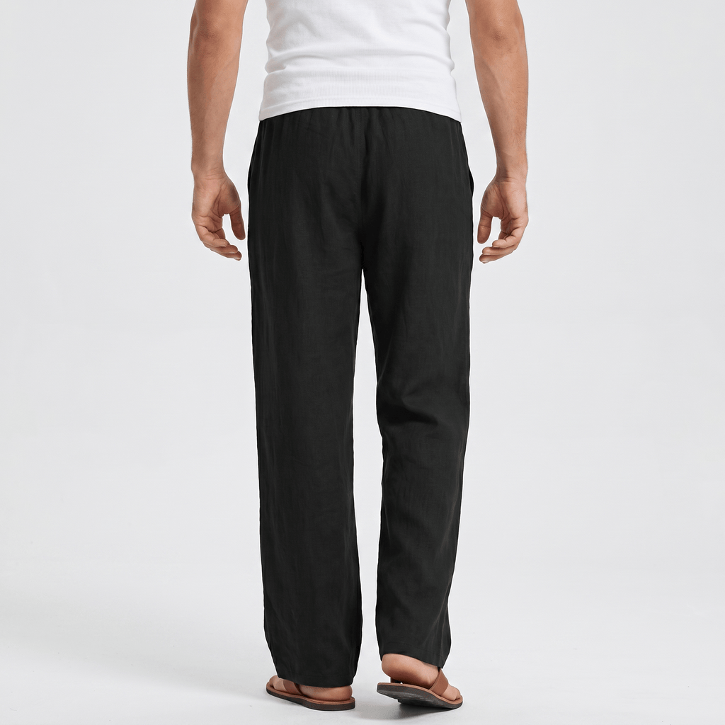 Luciano Linen Blend Drawstring Trousers – Relaxed Wide Leg Elastic Waist Casual Summer Bottoms