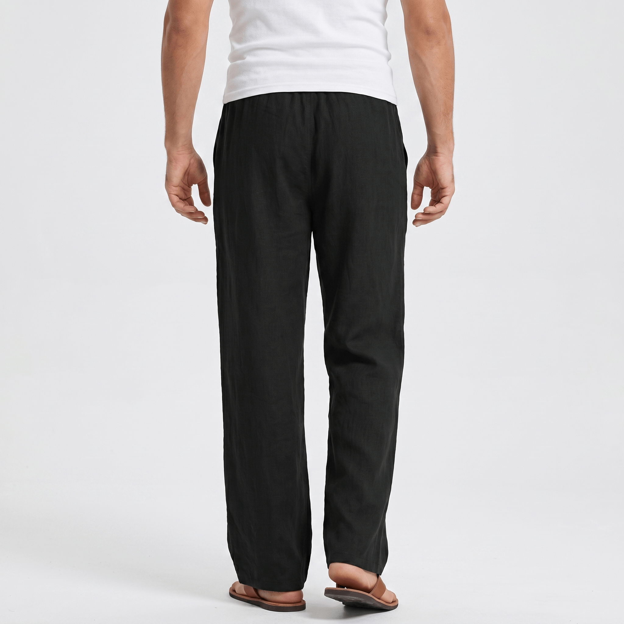 Luciano Linen Blend Drawstring Trousers – Relaxed Wide Leg Elastic Waist Casual Summer Bottoms