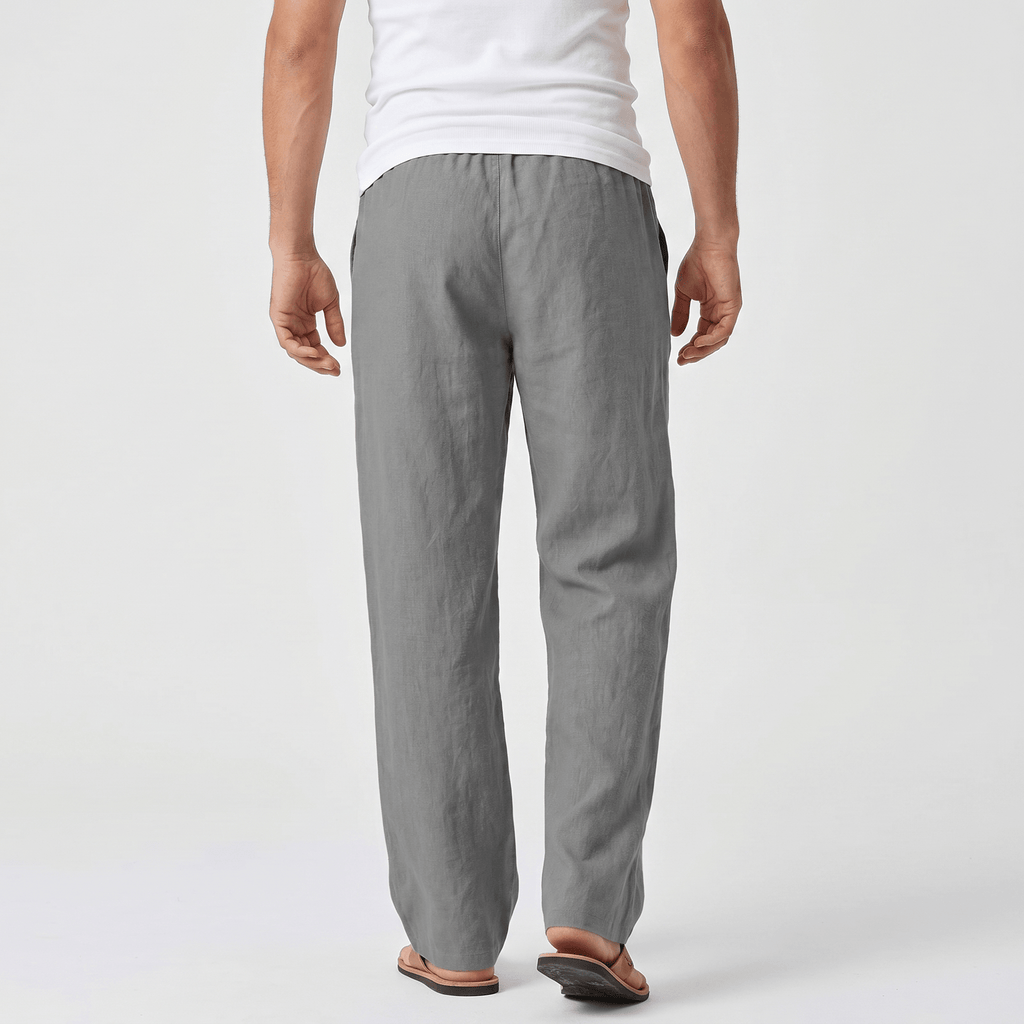 Luciano Linen Blend Drawstring Trousers – Relaxed Wide Leg Elastic Waist Casual Summer Bottoms