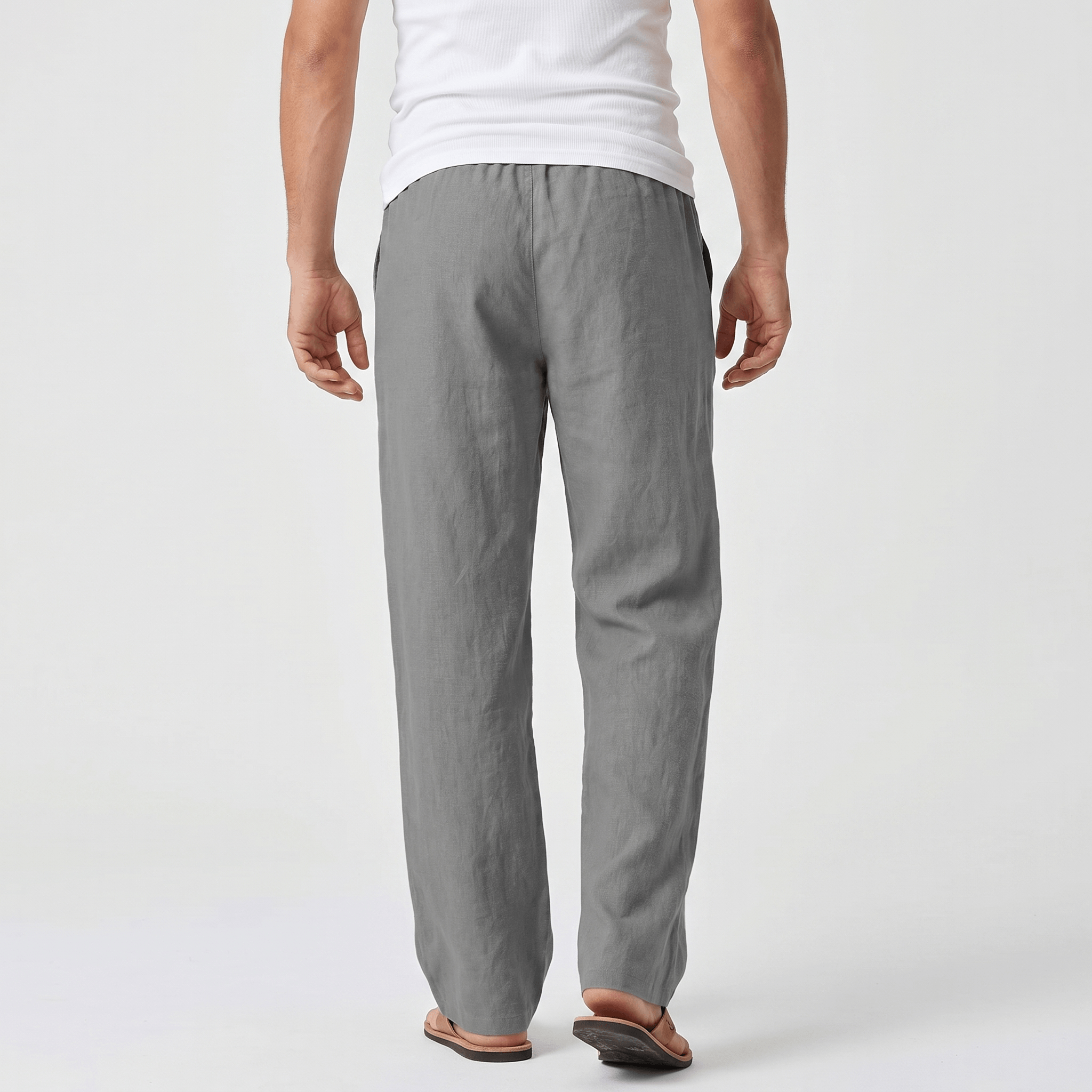 Luciano Linen Blend Drawstring Trousers – Relaxed Wide Leg Elastic Waist Casual Summer Bottoms