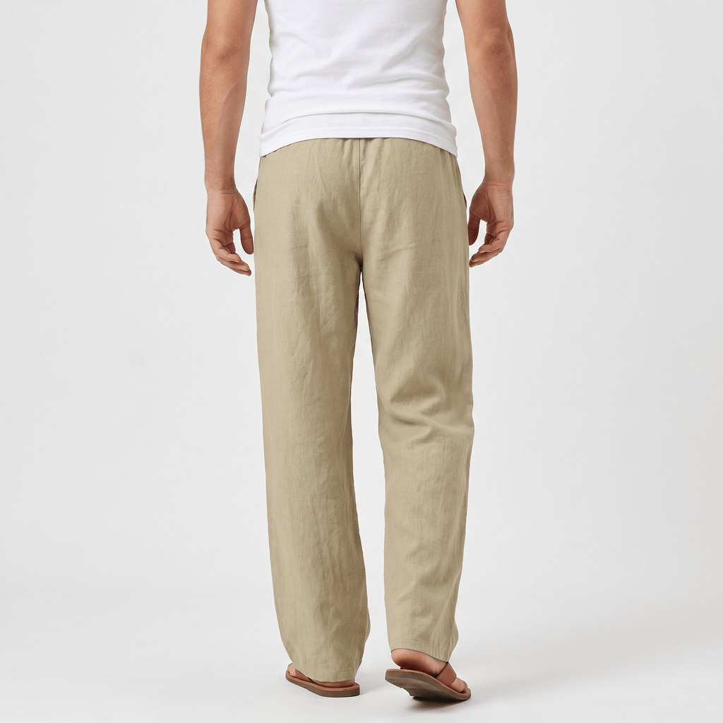 Luciano Linen Blend Drawstring Trousers – Relaxed Wide Leg Elastic Waist Casual Summer Bottoms